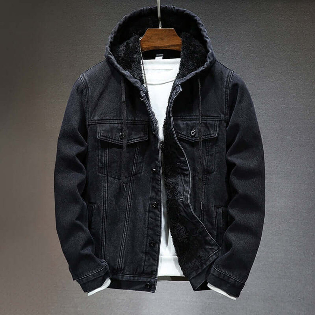 Edward | Men's Fleece-Lined Hooded Denim Jacket Bomber Outerwear Coat