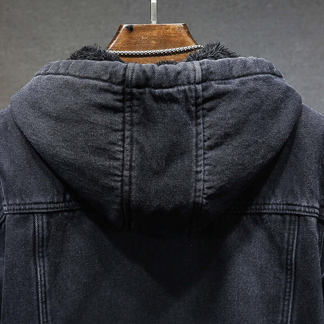 Edward | Men's Fleece-Lined Hooded Denim Jacket Bomber Outerwear Coat