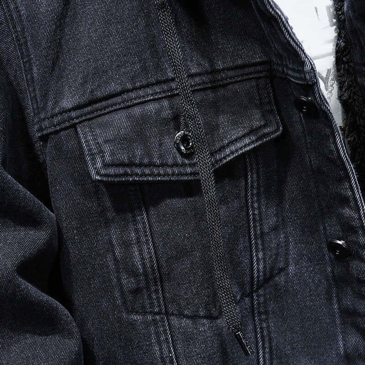 Edward | Men's Fleece-Lined Hooded Denim Jacket Bomber Outerwear Coat