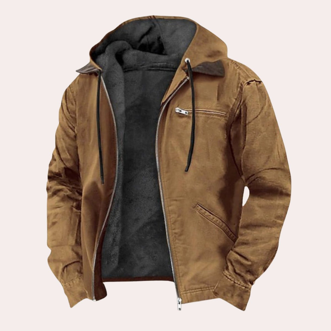 Oliver | Mens Fleece-Lined Hooded Zip-Up Canvas Jacket