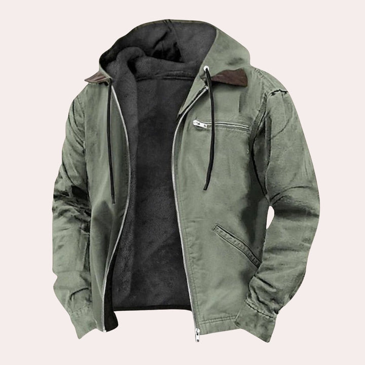 Oliver | Mens Fleece-Lined Hooded Zip-Up Canvas Jacket