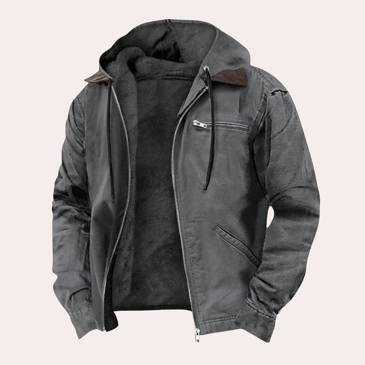 Oliver | Mens Fleece-Lined Hooded Zip-Up Canvas Jacket