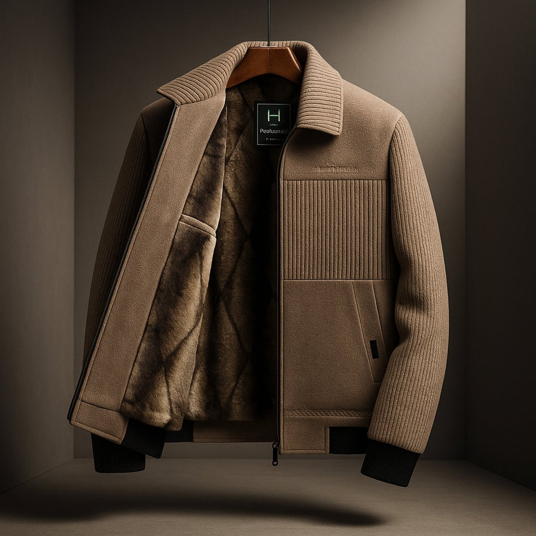 Muhammad | Men's Fleece-Lined Zip-Up Bomber Jacket Ribbed Cuff Coat