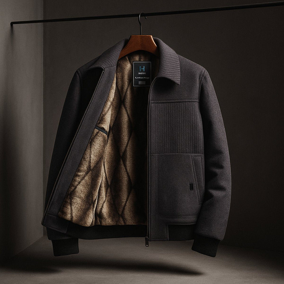 Muhammad | Men's Fleece-Lined Zip-Up Bomber Jacket Ribbed Cuff Coat