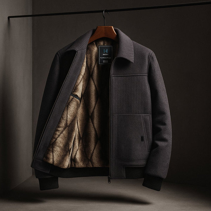 Muhammad | Men's Fleece-Lined Zip-Up Bomber Jacket Ribbed Cuff Coat