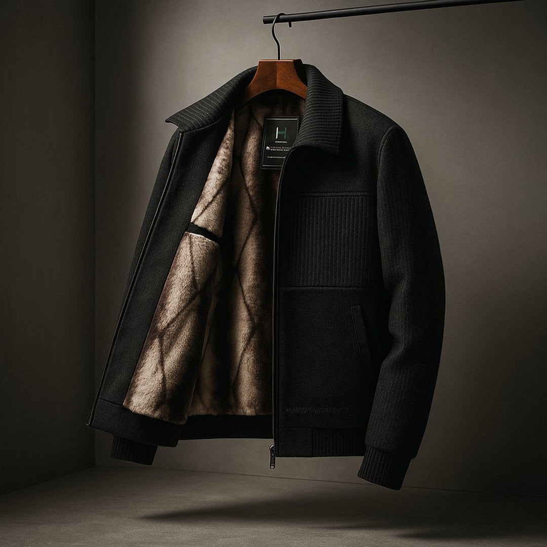 Muhammad | Men's Fleece-Lined Zip-Up Bomber Jacket Ribbed Cuff Coat