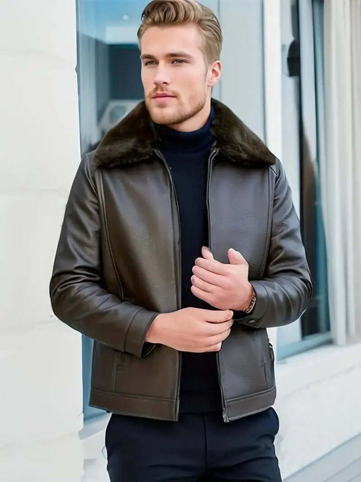 Oliver | Men's Fur-Collar Leather Bomber Jacket Autumn Coat