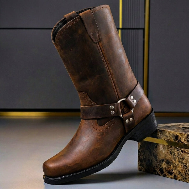 Edward | Men's Genuine Leather Harness Knee-High Western Boots