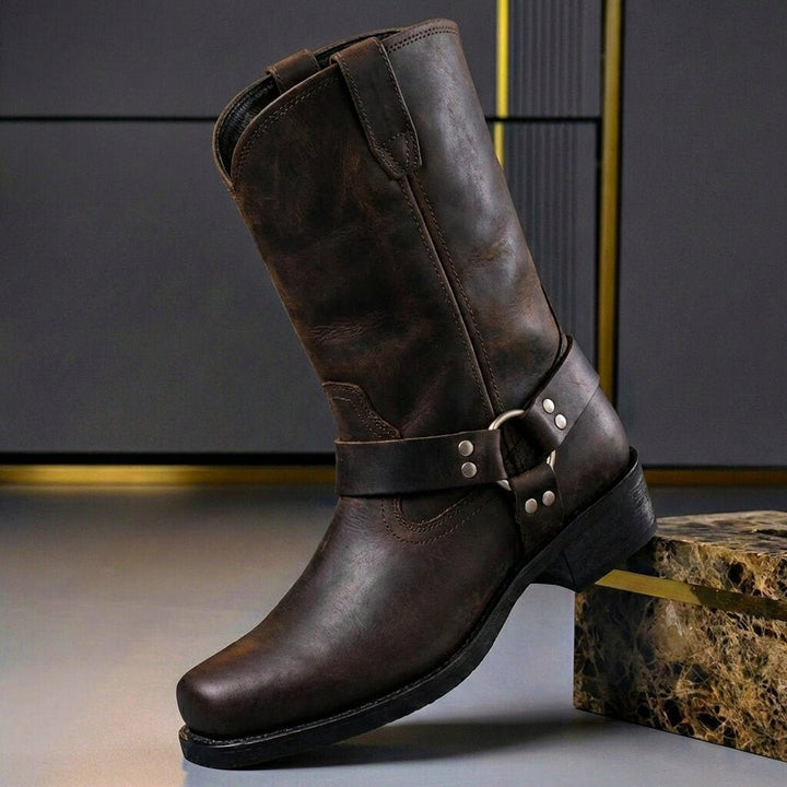 Edward | Men's Genuine Leather Harness Knee-High Western Boots