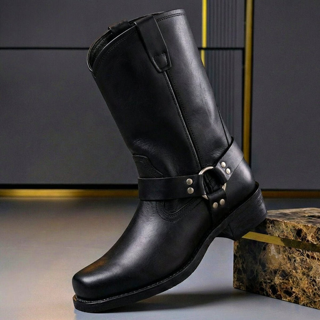 Edward | Men's Genuine Leather Harness Knee-High Western Boots