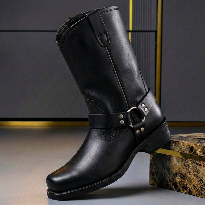 Edward | Men's Genuine Leather Harness Knee-High Western Boots