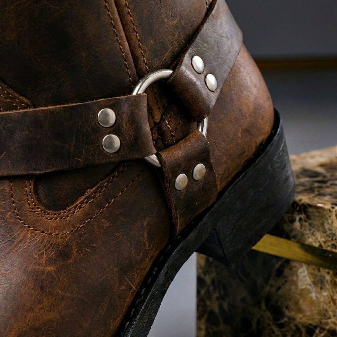 Edward | Men's Genuine Leather Harness Knee-High Western Boots