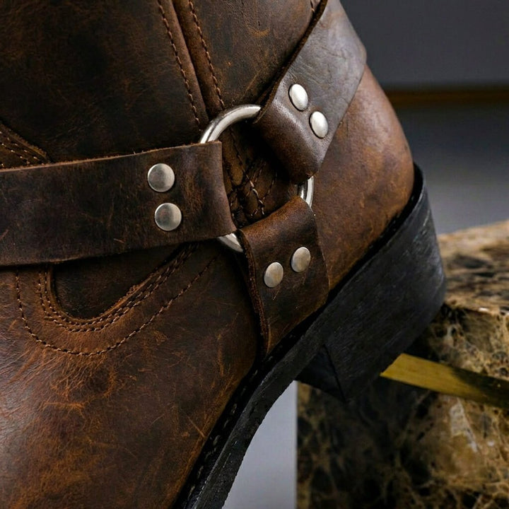 Edward | Men's Genuine Leather Harness Knee-High Western Boots