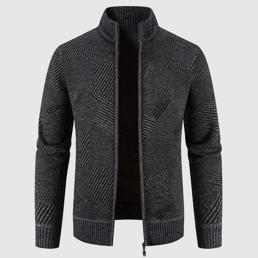 Freddie | Men's Geometric Knit Zip-Up Bomber Jacket Cardigan