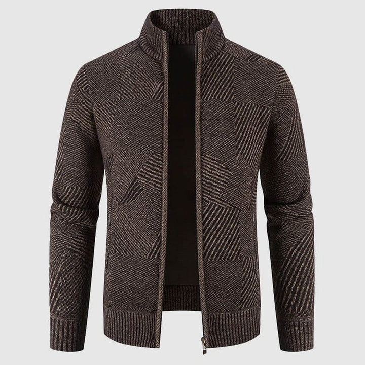 Freddie | Men's Geometric Knit Zip-Up Bomber Jacket Cardigan