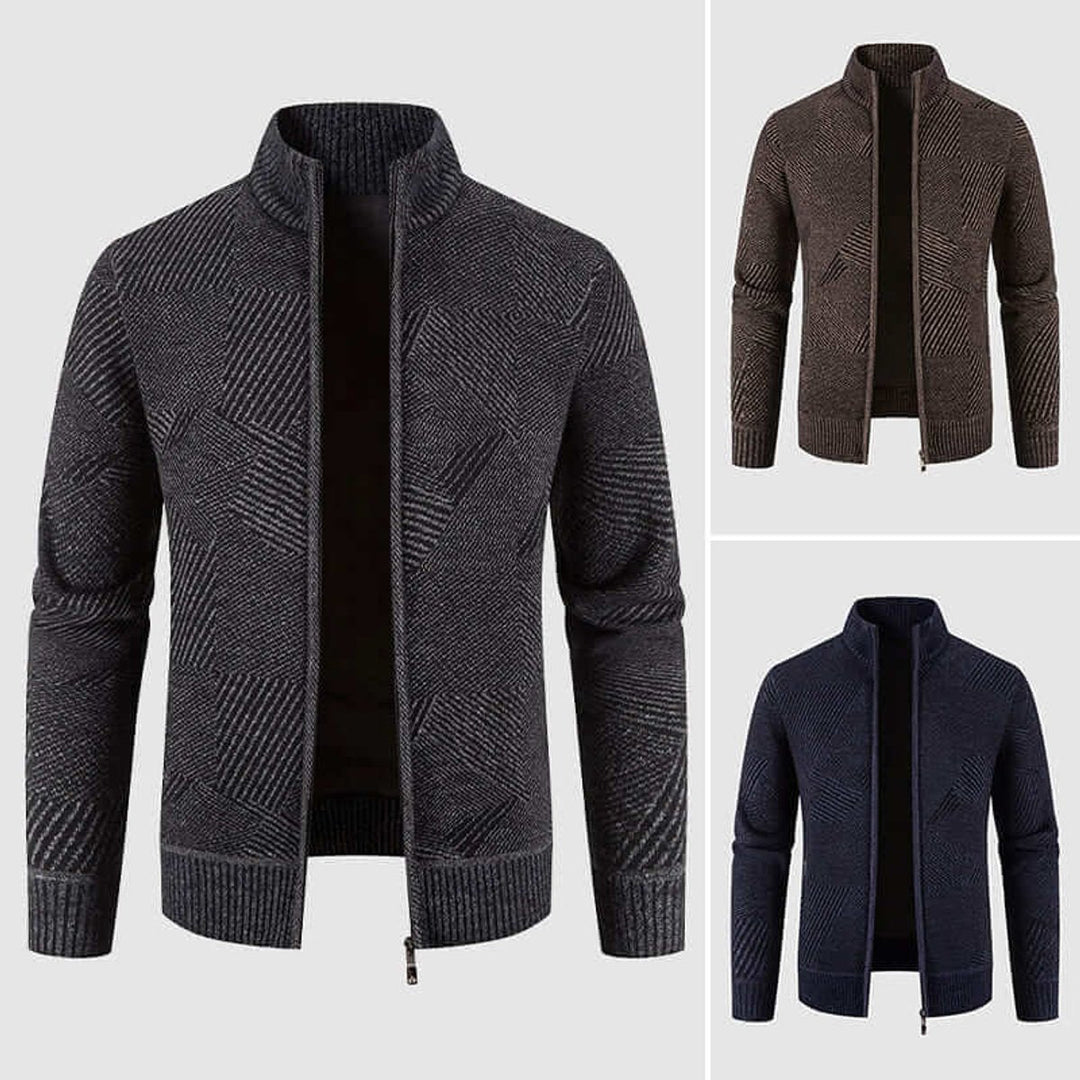 Freddie | Men's Geometric Knit Zip-Up Bomber Jacket Cardigan