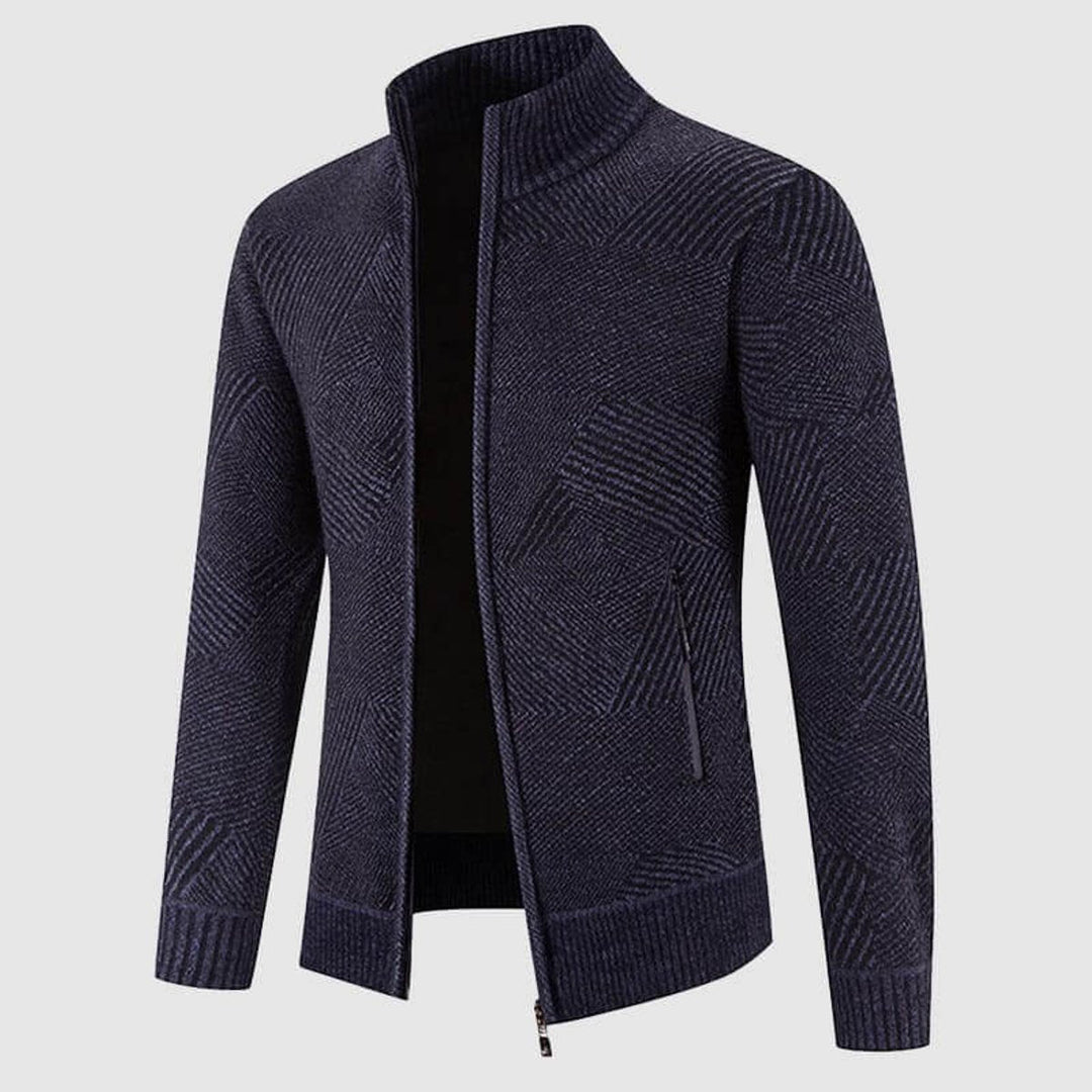 Freddie | Men's Geometric Knit Zip-Up Bomber Jacket Cardigan