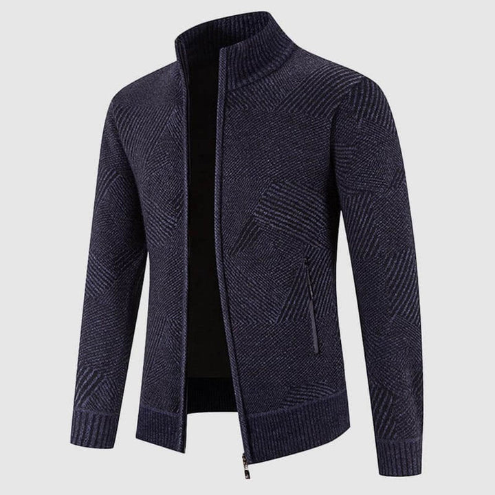 Freddie | Men's Geometric Knit Zip-Up Bomber Jacket Cardigan