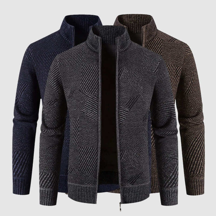 Freddie | Men's Geometric Knit Zip-Up Bomber Jacket Cardigan
