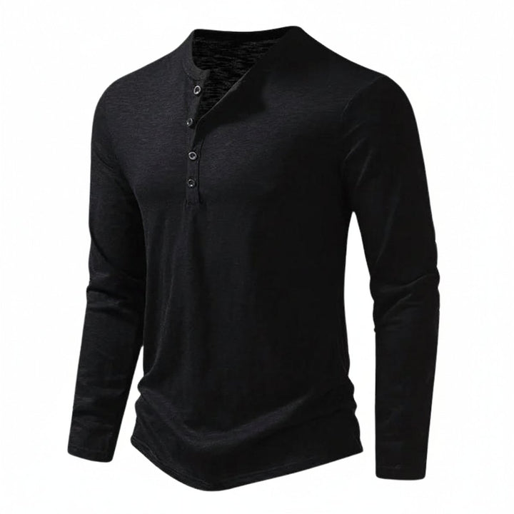 James | Men's Long Sleeve Henley Shirt Button Neck Regular Fit