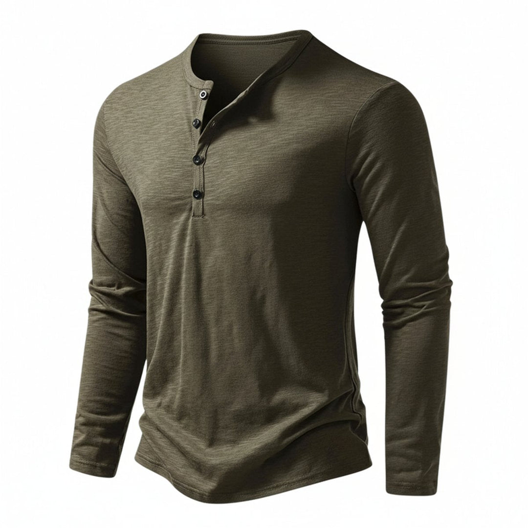 James | Men's Long Sleeve Henley Shirt Button Neck Regular Fit