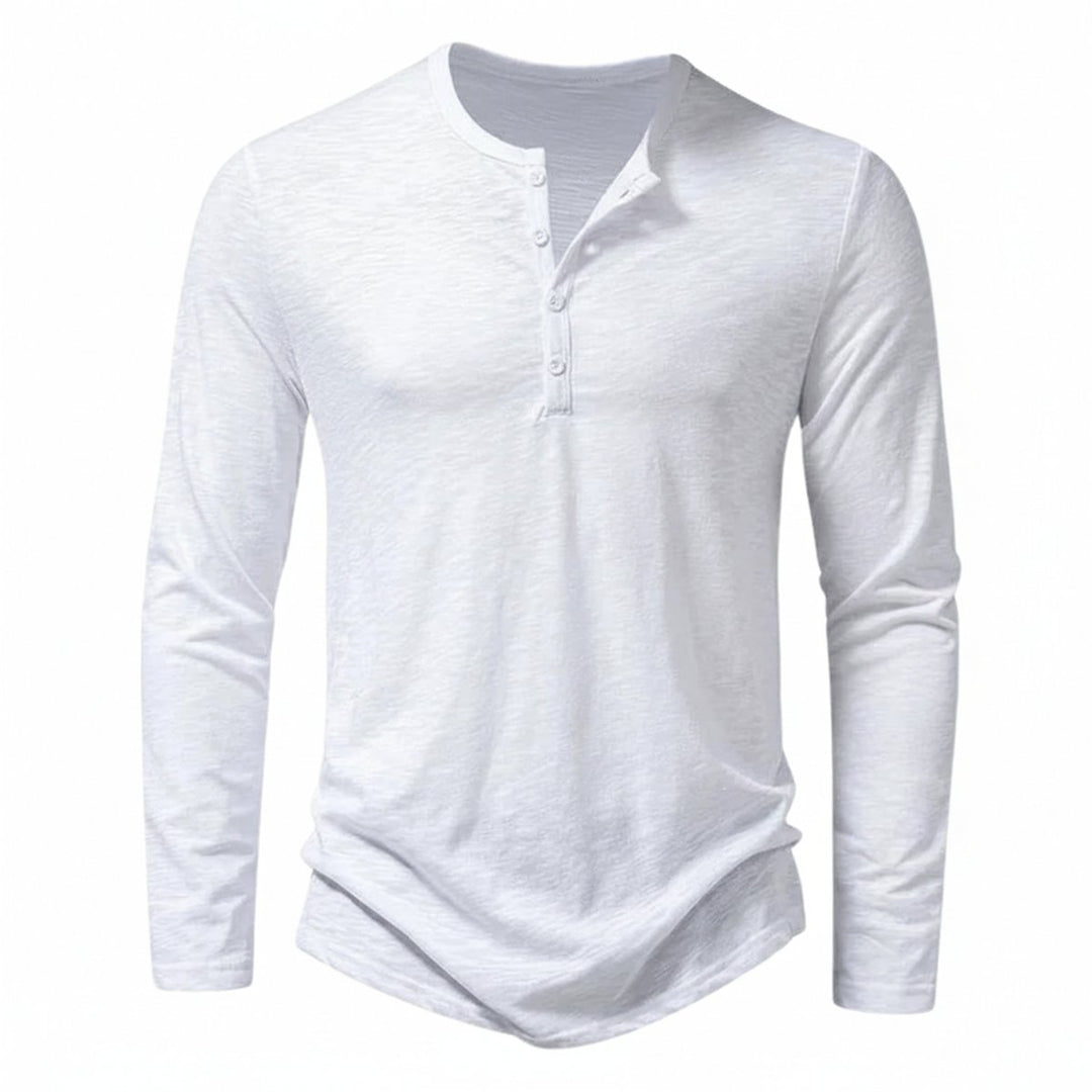 James | Men's Long Sleeve Henley Shirt Button Neck Regular Fit
