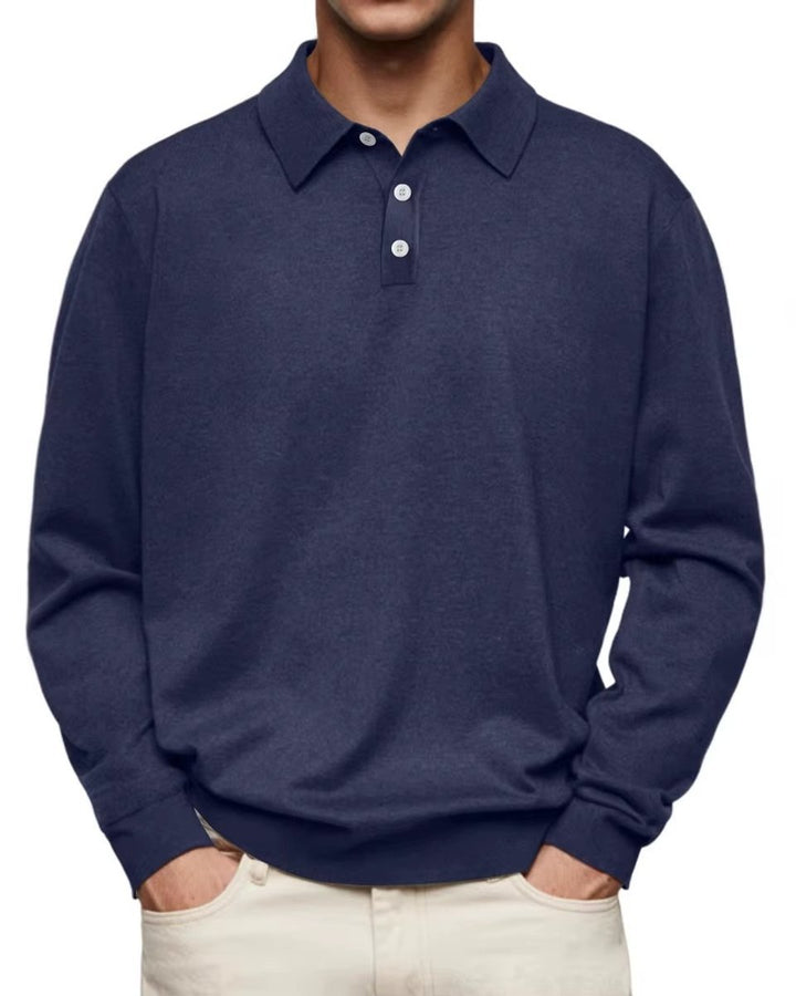 James | Men's Long-Sleeve Polo Sweatshirt Classic Fit Button Placket