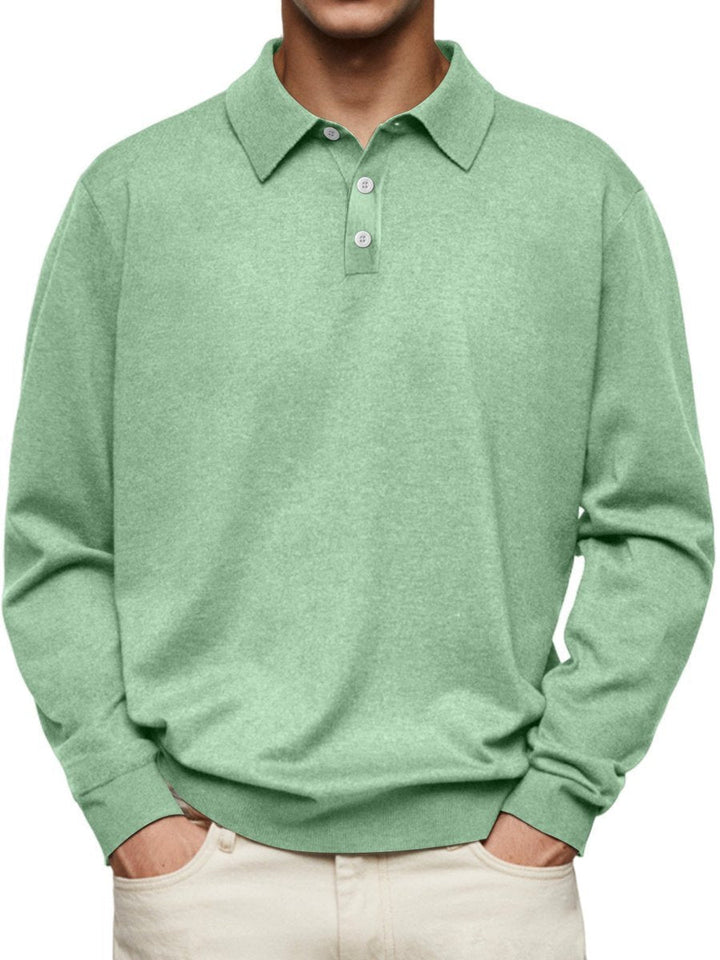 James | Men's Long-Sleeve Polo Sweatshirt Classic Fit Button Placket