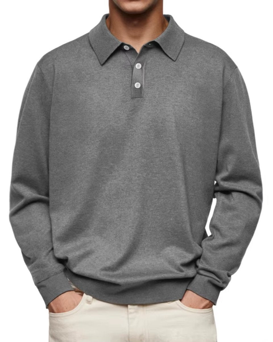 James | Men's Long-Sleeve Polo Sweatshirt Classic Fit Button Placket
