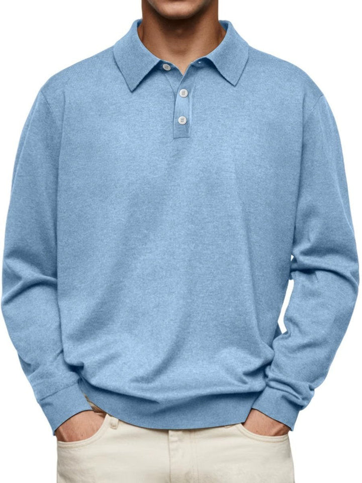 James | Men's Long-Sleeve Polo Sweatshirt Classic Fit Button Placket