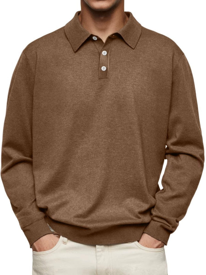 James | Men's Long-Sleeve Polo Sweatshirt Classic Fit Button Placket