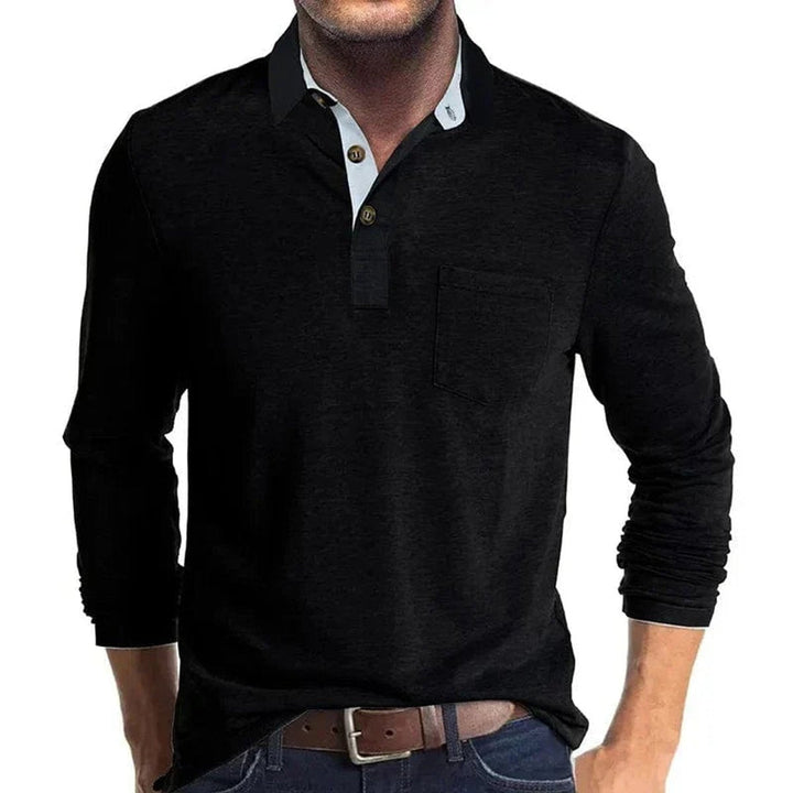 Muhammad | Men's Long-Sleeve Polo Shirt Contrast Collar Chest Pocket