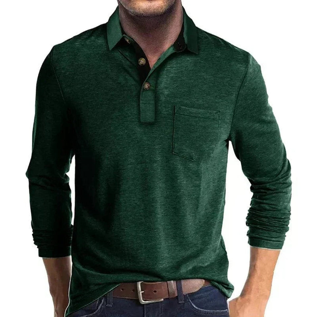Muhammad | Men's Long-Sleeve Polo Shirt Contrast Collar Chest Pocket