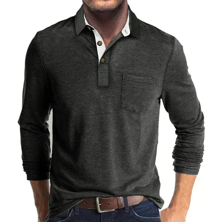 Muhammad | Men's Long-Sleeve Polo Shirt Contrast Collar Chest Pocket