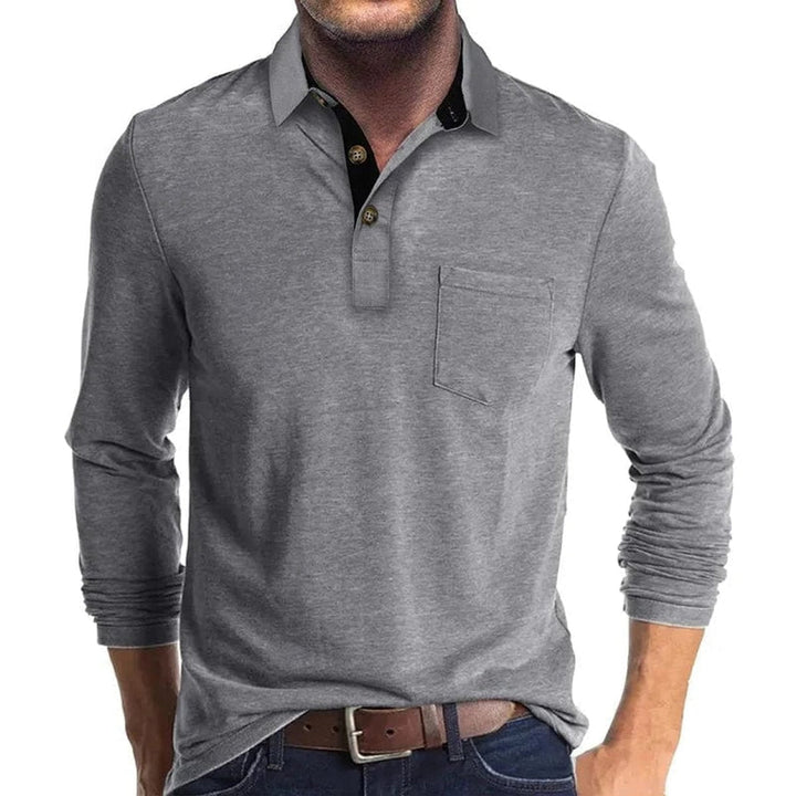 Muhammad | Men's Long-Sleeve Polo Shirt Contrast Collar Chest Pocket