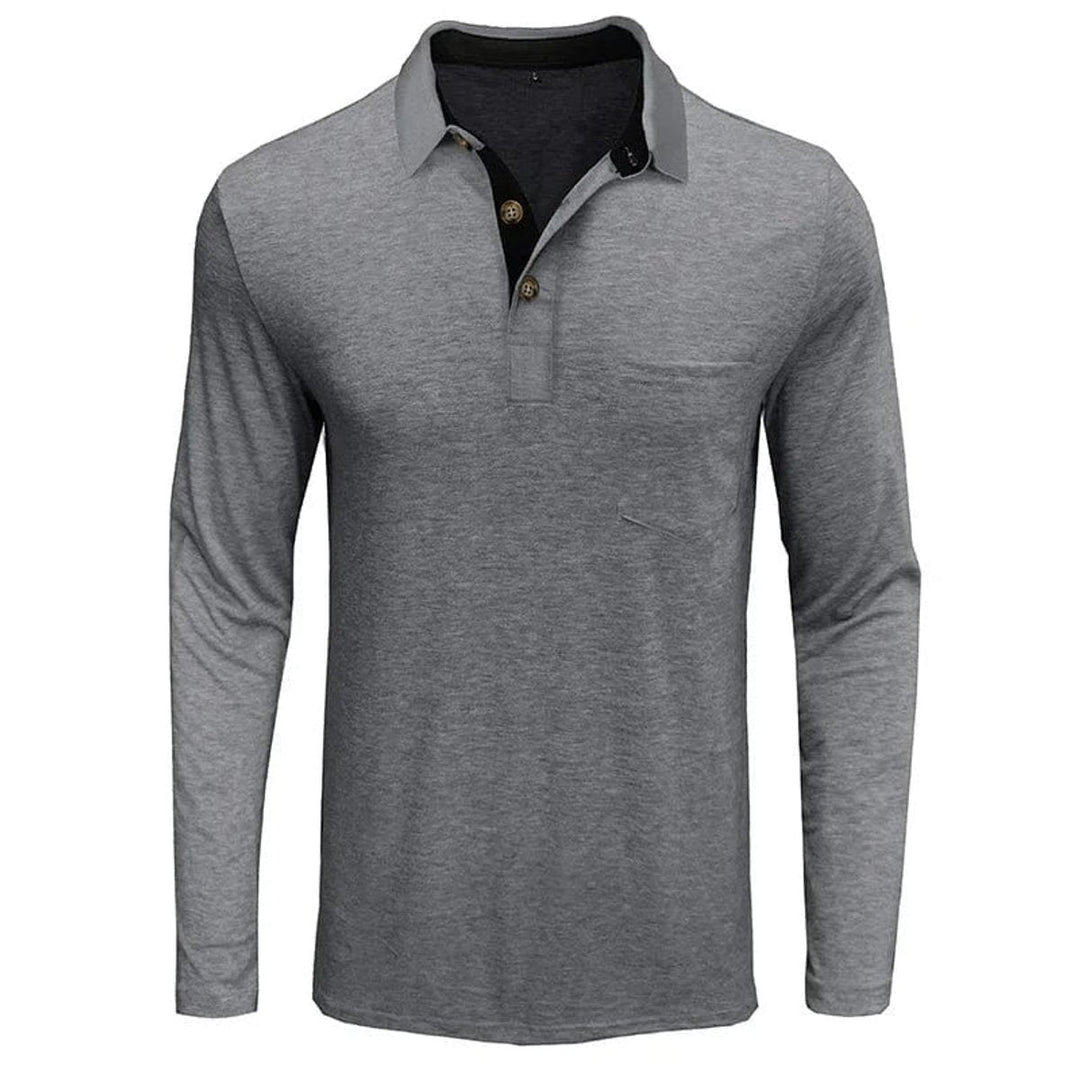 Muhammad | Men's Long-Sleeve Polo Shirt Contrast Collar Chest Pocket