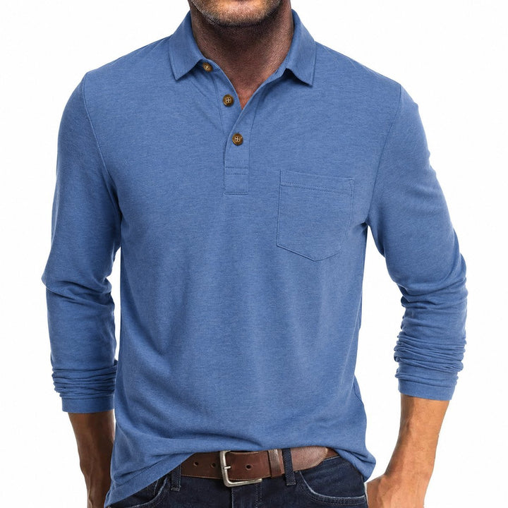 Muhammad | Men's Long-Sleeve Polo Shirt Contrast Collar Chest Pocket