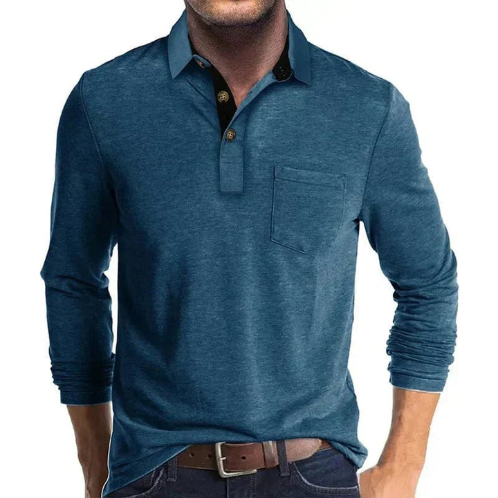 Muhammad | Men's Long-Sleeve Polo Shirt Contrast Collar Chest Pocket