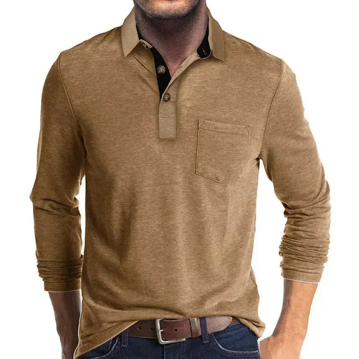 Muhammad | Men's Long-Sleeve Polo Shirt Contrast Collar Chest Pocket