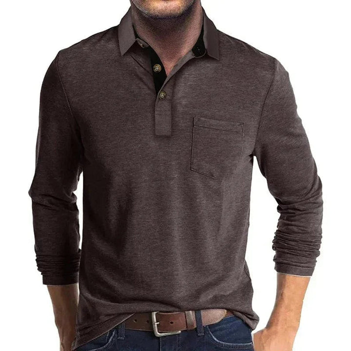 Muhammad | Men's Long-Sleeve Polo Shirt Contrast Collar Chest Pocket