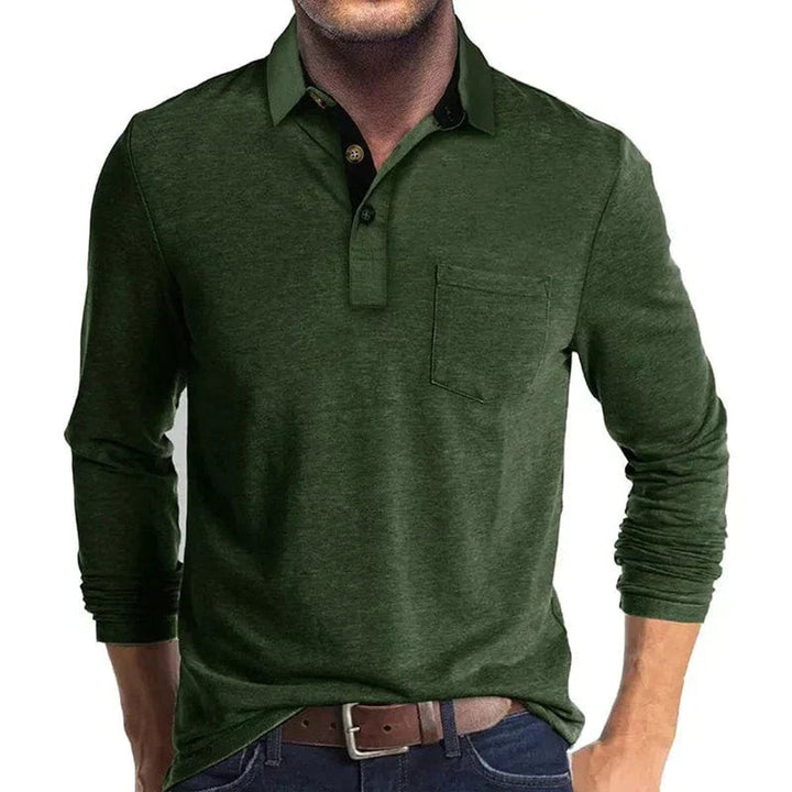 Muhammad | Men's Long-Sleeve Polo Shirt Contrast Collar Chest Pocket