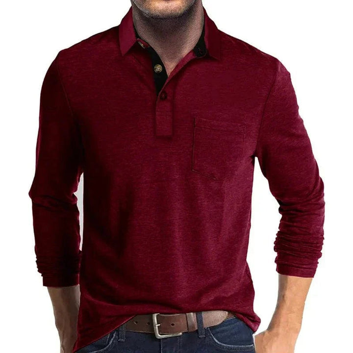 Muhammad | Men's Long-Sleeve Polo Shirt Contrast Collar Chest Pocket