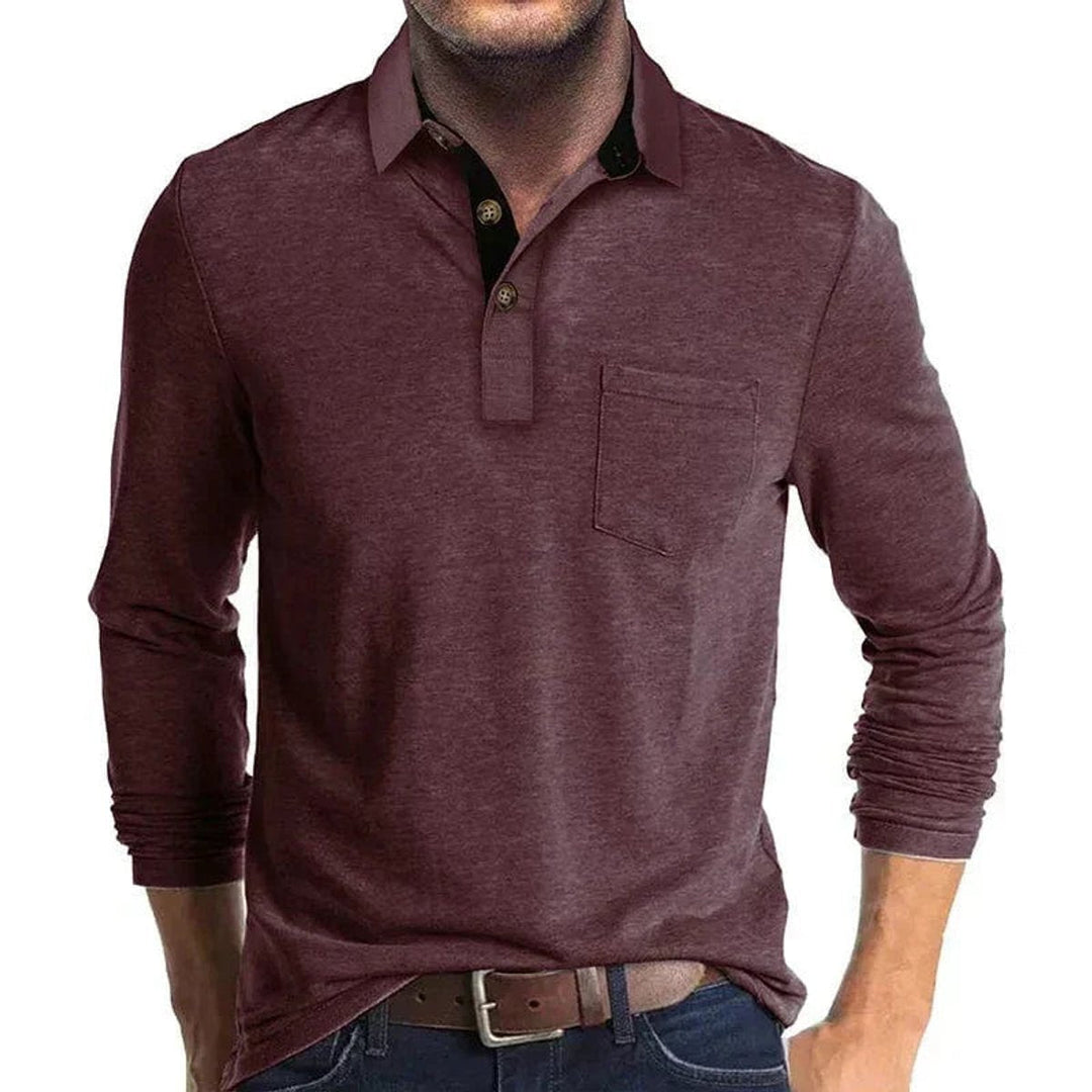 Muhammad | Men's Long-Sleeve Polo Shirt Contrast Collar Chest Pocket
