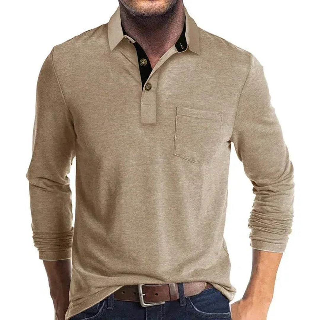 Muhammad | Men's Long-Sleeve Polo Shirt Contrast Collar Chest Pocket