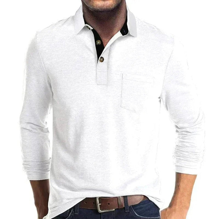 Muhammad | Men's Long-Sleeve Polo Shirt Contrast Collar Chest Pocket