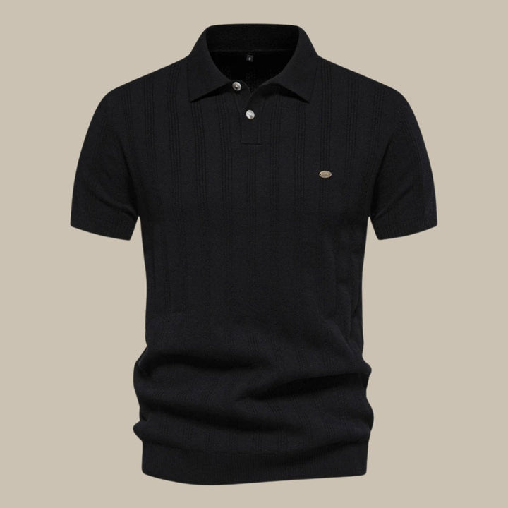 James | Men's Long-Sleeve Textured Knit Polo Shirt Button Placket
