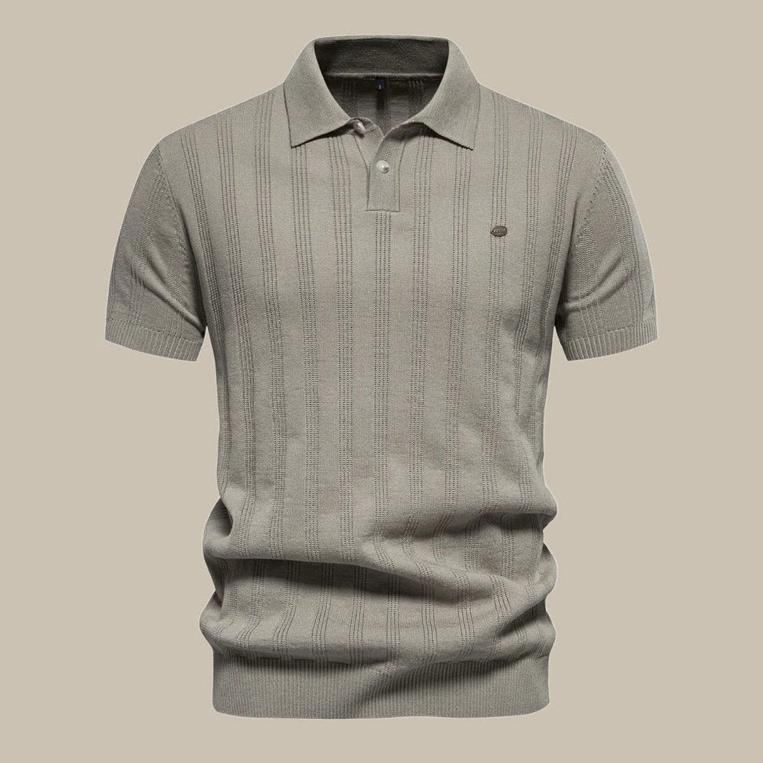 James | Men's Long-Sleeve Textured Knit Polo Shirt Button Placket