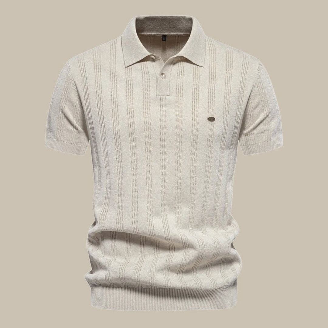 James | Men's Long-Sleeve Textured Knit Polo Shirt Button Placket
