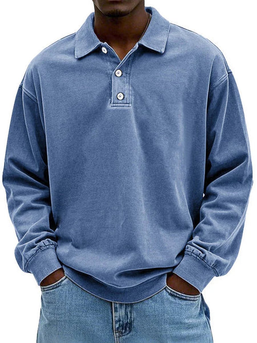 Alfie | Men's Henley Long-Sleeve Polo Sweatshirt Relaxed-Fit Casual Jumper