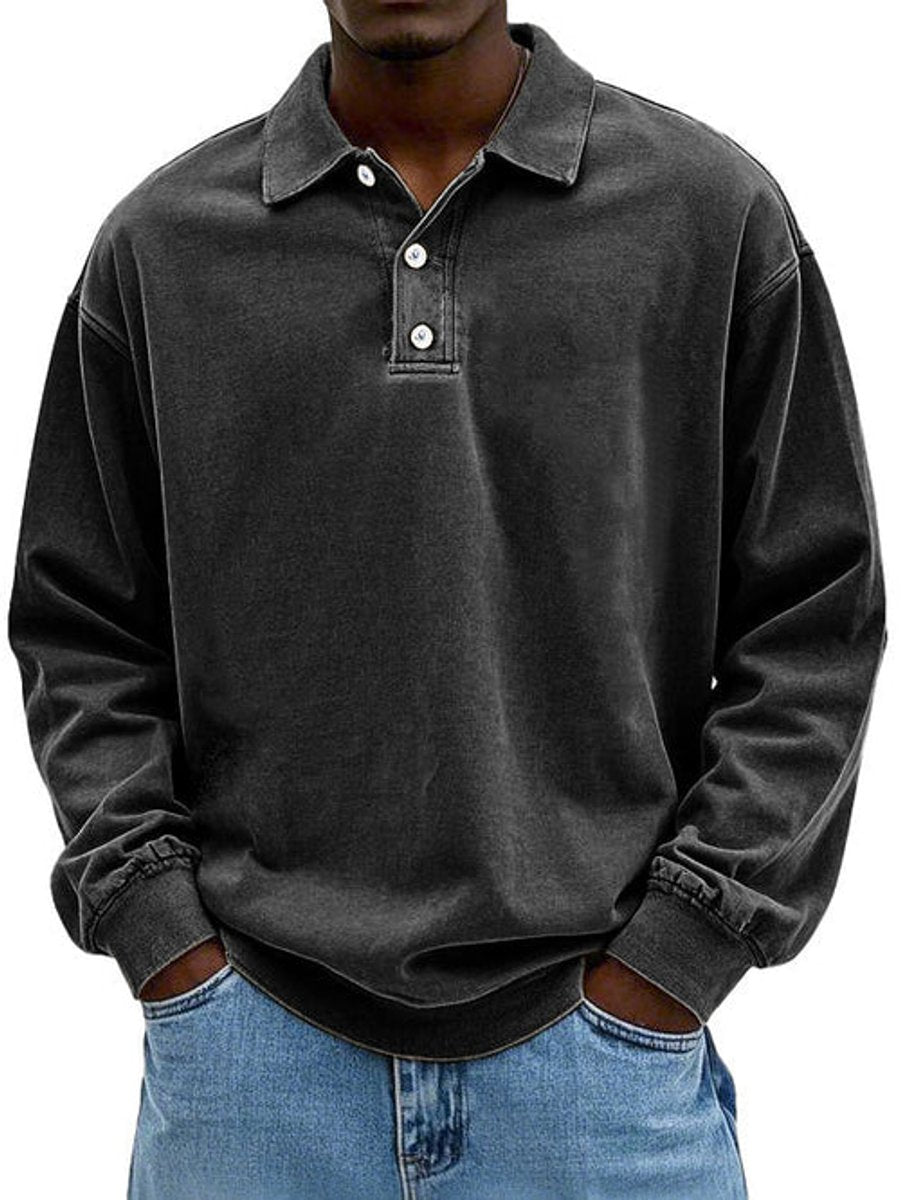 Alfie | Men's Henley Long-Sleeve Polo Sweatshirt Relaxed-Fit Casual Jumper